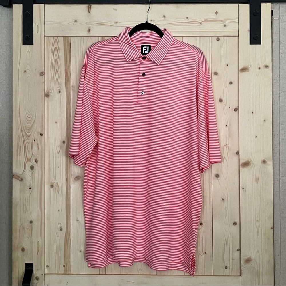 FootJoy FJ Men’s Short Sleeve Salmon White Striped Golf‎ Polo Shirt Size XL